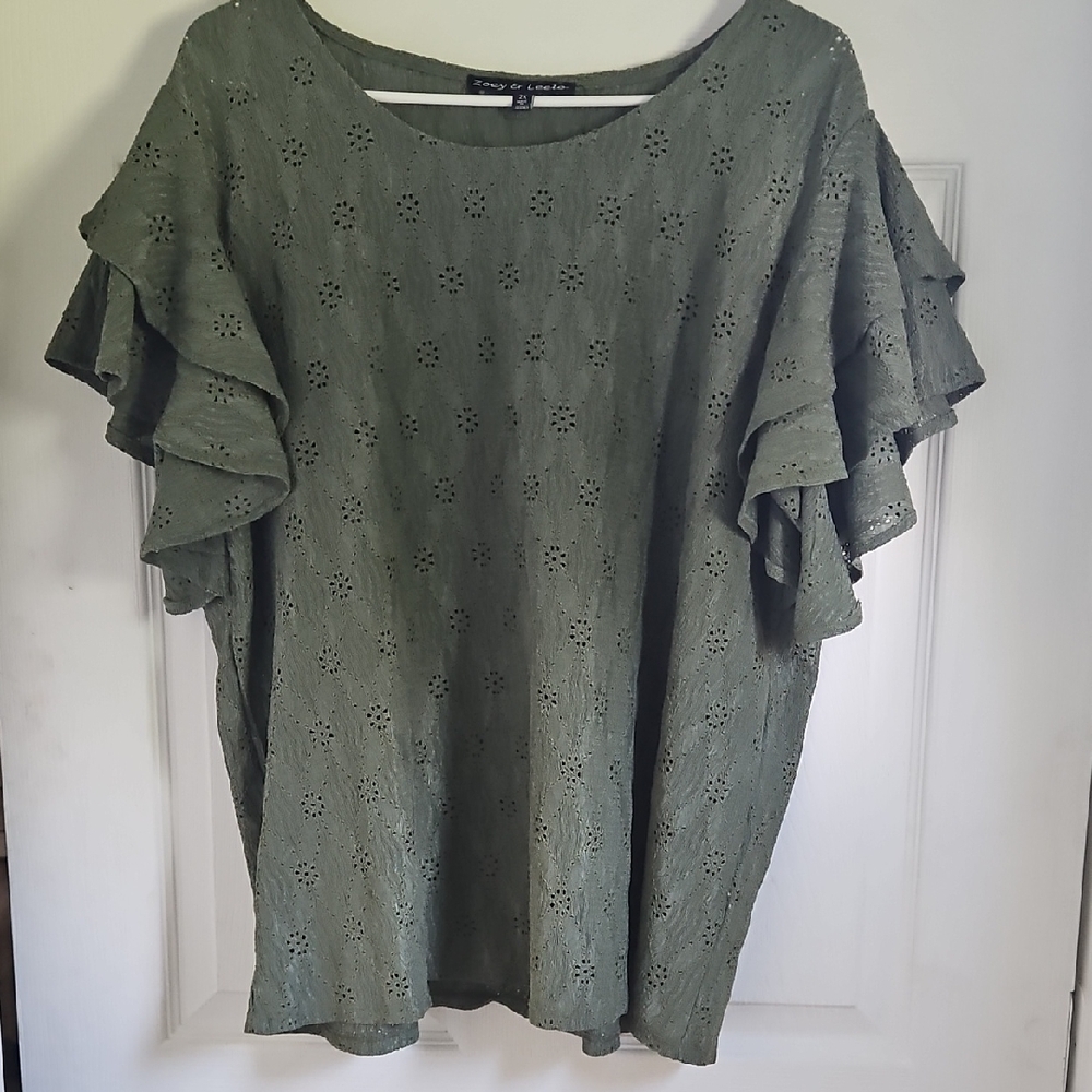 Olive Green Ruffle Sleeve Top